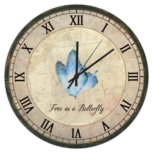 Rustic Free As A Butterfly Farmhouse Wall Clock Home Decor Wall Clock Butterfly Papilio Machaon Silent Battery Operated Clock for Living Room 10inch Round Wall Clock Housewarming Birthday Gift