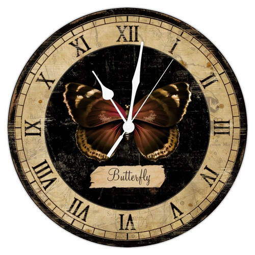 Vintage Butterfly Rustic Wall Clock Kitchen Decor Wall Clock Morpho Butterfly Battery Operated Silent Wall Clock for Classroom 10inch Round Wall Clock Housewarming Birthday Gift