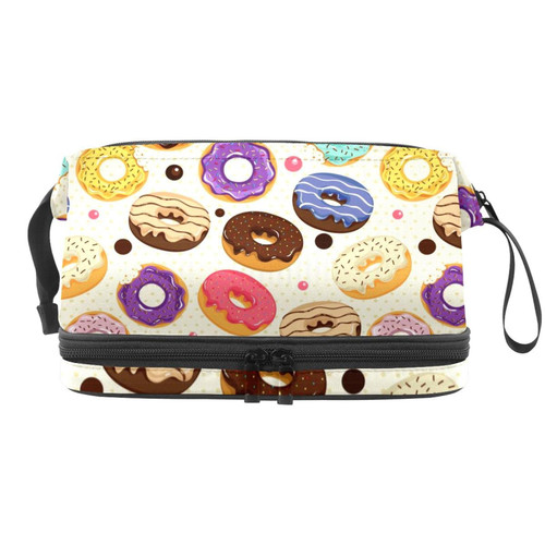 RATGDN Large Makeup Bag, Double Layer Cosmetic Bag with Compartments, Waterproof Travel Cosmetic Pouch Portable Zip Makeup Toiletries Organizer, Cute Donuts RATGDN Large Makeup Bag, Double Layer Cosmetic Bag with Compartments, Waterproof Travel Cosmetic Pouch Portable Zip Makeup Toiletries Organizer, Cute Donuts