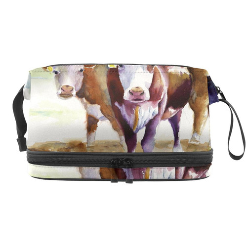 RATGDN Large Makeup Bag, Double Layer Cosmetic Bag with Compartments, Waterproof Travel Cosmetic Pouch Portable Zip Makeup Toiletries Organizer, Herefords Painting RATGDN Large Makeup Bag, Double Layer Cosmetic Bag with Compartments, Waterproof Travel Cosmetic Pouch Portable Zip Makeup Toiletries Organizer, Herefords Painting
