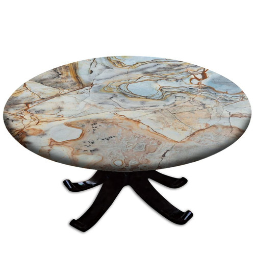 Marble Round Fitted Polyester Tablecloths, Natural Marble Elastic Edge Home Decor Table Cover, Dust Proof Washable Fabric Table Cover, for Holiday Party Picnic Table Cloth, Fit for 36" Table