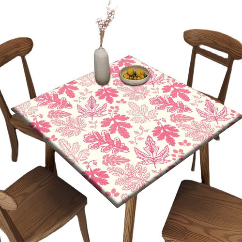 Autumn Square Fitted Table Cover, Fall Leaf Elastic Edge Decorative Tablecloths, Stain Resistant Washable Table Clothes for Family Festival Picnic Party Polyester Tablecloth, Fit for 30" x 30" Table