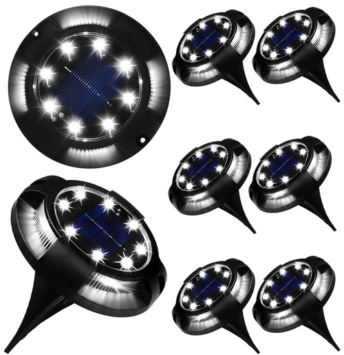 K.E.J. Solar Lights, Solar Ground Light Outdoor Garden Light Landscape Lighting Solar Disk Lights 8 Pack 12 LED Waterproof Pathway Lights for Yard Garden Lawn Pathway Patio Driveway Deck White