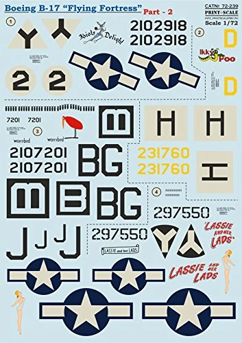 Decal for Airplane Boeing B-17 Flying Fortress, Part 2 1/72 PRINT SCALE 72-239