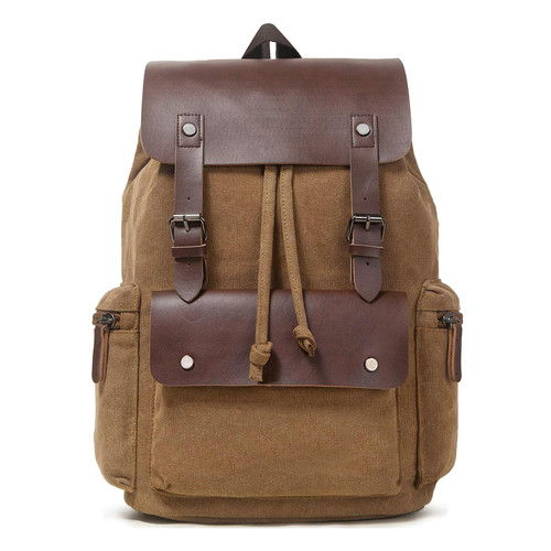 VAZUOOL Canvas Backpack, Vintage Rucksack Backpack for Men Women, Casual Daypack Brown Bookbag Fits 15.6 Inch Laptop for College Travel, Brown