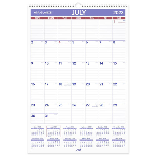 AT-A-GLANCE 2023-2024 Academic Wall Calendar, Monthly, 15-1/2" x 22-3/4", Large, Ruled Daily Blocks (AY328)