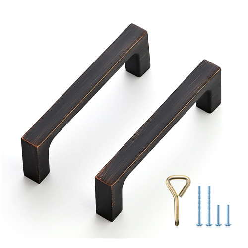 Ravinte 10 Pack Square Kitchen Cabinet Pulls Kitchen Cabinet Handles Oil-Rubbed Bronze Cabinet Hardware Kitchen Drawer Pulls 3 inch Hole Centers Dresser Pulls Solid Drawer Handles for Dresser Drawer