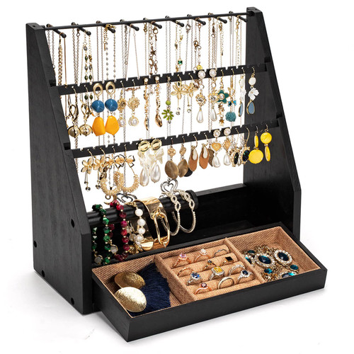 DGWJSU Earring Organizer, 5 Layer Earring Holder Organizer with Necklace Holder, Rustic Wood Jewelry Organizer Stand Display for Stud Earring Bracelet Necklace Ring, Watches DGWJSU Earring Organizer, 5 Layer Earring Holder Organizer with Necklace Holder, Rustic Wood Jewelry Organizer Stand Display for Stud Earring Bracelet Necklace Ring, Watches