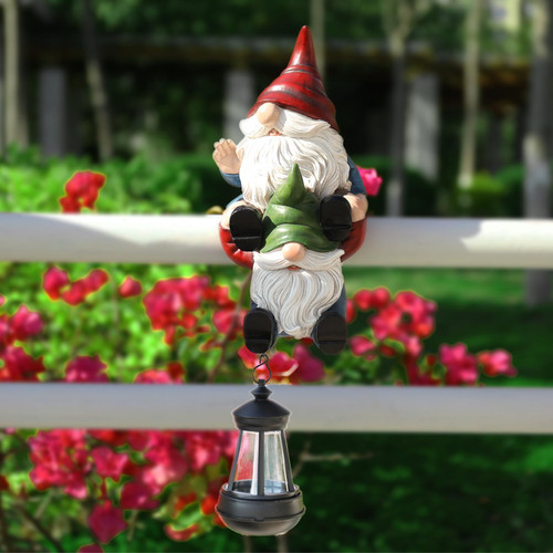 Solar Garden Gnomes Outdoor Statues, Funny Resin Garden Gnomes Statues with Solar Lanterns Ornament for Yard Patio Outdoor Fence Railling Decorations Solar Garden Gnomes Outdoor Statues, Funny Resin Garden Gnomes Statues with Solar Lanterns Ornament for Yard Patio Outdoor Fence Railling Decorations