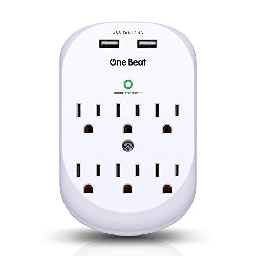 6-Outlet Surge Protector, One Beat Multi Outlet Wall Mount Adapter with 2 USB Charging Ports 2.4 A, 490 Joules, ETL Certified-White 6-Outlet Surge Protector, One Beat Multi Outlet Wall Mount Adapter with 2 USB Charging Ports 2.4 A, 490 Joules, ETL Certified-White