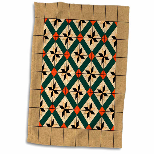 3dRose Green and Orange Square Tile Patterned Floor - Towels (twl-220250-1)