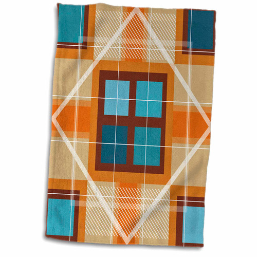 3dRose Orange and Blue Triangle and Square Geometric Pattern - Towels (twl-217642-1)