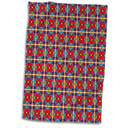 3dRose Red, Purple, Pink, Blue, and Green Flowers in Squares Pattern - Towels (twl-222316-1) 3dRose Red, Purple, Pink, Blue, and Green Flowers in Squares Pattern - Towels (twl-222316-1)