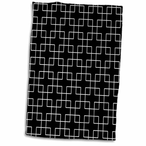 3dRose Retro pattern of entwined squares in white on black background - Towels (twl-200243-1)