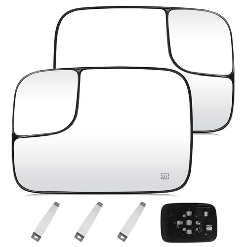 Driver Left and Passenger Right Side Mirror Blind Spot Convex Heated Mirror Glass with Rear Holder Fit for 2005-2009 Dodge Ram 1500 2500 3500, Replacement 5161011AA 5191036AA(Not Fit Pickup Truck)