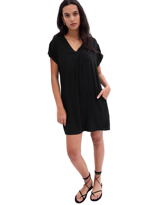 GAP Womens Short Sleeve V-Neck Dress True Black XL