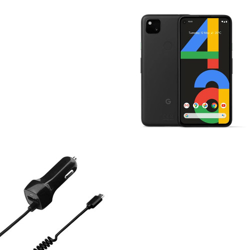 BoxWave Car Charger Compatible with Google Pixel 4a 5G - Car Charger Plus, Car Charger Extra USB Port with Integrated Cable for Google Pixel 4a 5G - Black