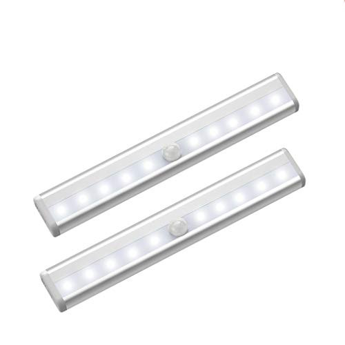 Motion Sensor Closet Lights, Cordless Under Cabinet Lighting, Stick-on Anywhere Wireless Battery Operated 10 LED Night Light Bar, Safe Lights for Closet Cabinet Wardrobe Stairs