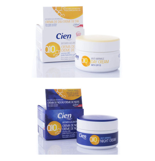 Set of 2 x 50 ml Cien Anti-Wrinkle DAY + NIGHT CREAM - with q10, Hyaluronic Acid & Vitamin E by Cien