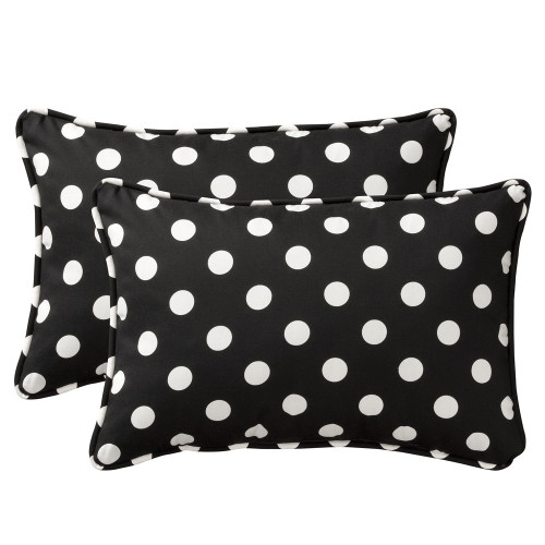Pillow Perfect Outdoor/Indoor Polka Dot Black Oversized Lumbar Pillows, 24.5" x 16.5", Black, 2 Count