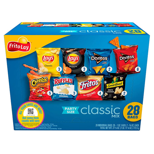 Frito-Lay Snacks Classic Mix Chips Variety Pack, Lay's, Ruffles, Doritos, Fritos, Smartfood, Cheetos (28 Pack) (Assortment May Vary)