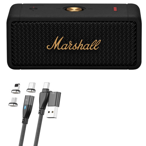 BoxWave Cable Compatible with Marshall Emberton II - MagnetoSnap PD AllCharge Cable (100W), Magnet PD 100W Charging Cable USB Type-C Micro USB for Marshall Emberton II - Jet Black