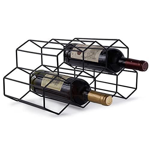 FOMANSH Countertop Wine Rack - 7 Bottle Holder for Wine Storage, Freestanding Wine Rack for Wine Cellar Bar Cabinet, Metal Tabletop Wine Holder with Modern Design,Stand Wine Rack for Kitchen