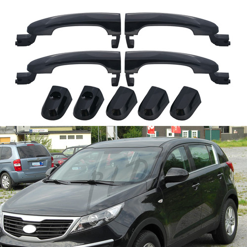 PLDDE Replacement Kit Set of 4 Black Exterior Door Handle Left+Right Front+Rear Side Compatible With 2005-2010 Kia Sportage replace 82651-1F010 82661-1F010 83651-1F010 83661-1F010
