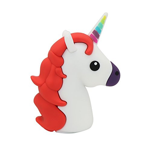 DBigness 3350mAh Cute Mini Size Red Unicorn Portable Chargers Funny Lightweight Gift Mobile Phone Charger Cartoon PVC External Battery Backup Pack Power Bank for Smart Phone