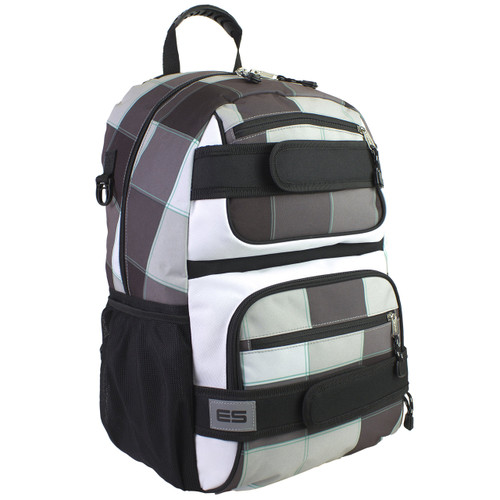 Eastsport Multi Compartment Skater Backpack with High Density Padded Straps (Black/White Plaid Print) One Size