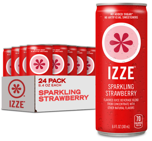 IZZE Sparkling Juice, Strawberry, No Added Sugars, No Preservatives, Non-GMO, 8.4 Fl Oz Can (Pack of 24)