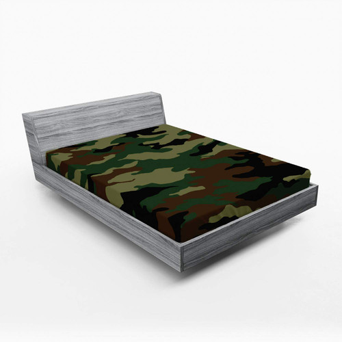 Ambesonne Camo Fitted Sheet, Graphic Uniform Inspired Camouflage Clothing Design, Soft Decorative Fabric Bedding All-Round Elastic Pocket, Queen Size, Green Brown