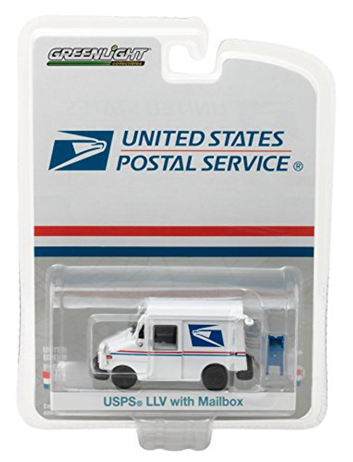 United States Postal Service (USPS) Long Live Postal Mail Delivery Vehicle (Llv) with Mailbox Accessory Hobby Exclusive 1/64 Diecast Model Car by Greenlight 29888