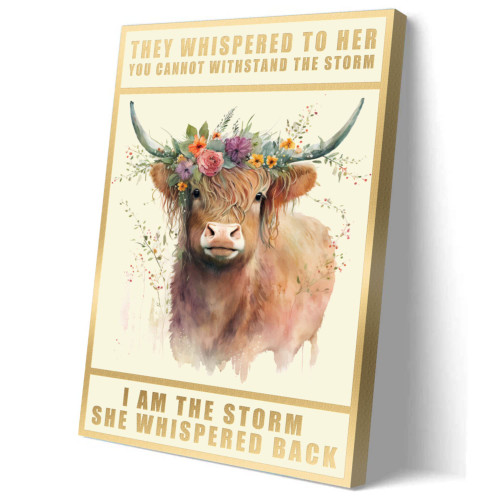 Highland Cow Wall Art, Motivational Wall Art, Flower Highland Cow Positive Affirmations Quotes Wall Art Decor, 16x24 Inch Framed Ready to Hang, Highland Cow Inspirational Quotes Canvas Wall Art Poster for Women Teen Girls Bedroom Office Wall Decor