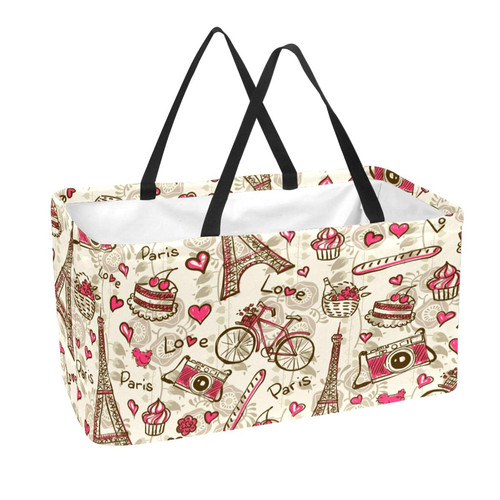 Groceries Boutique Retail Store Shopping Bags Reuseable Eco Friendly Heavy Duty Shopping Tote 50L Large Capacity Retro Paris Eiffel Tower
