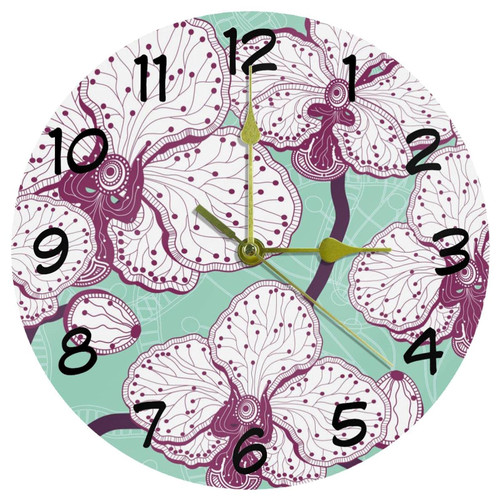 LORVIES Butterfly Orchid Silent Non Ticking Acrylic Decorative 10 Inch Round Clock for Home Office School