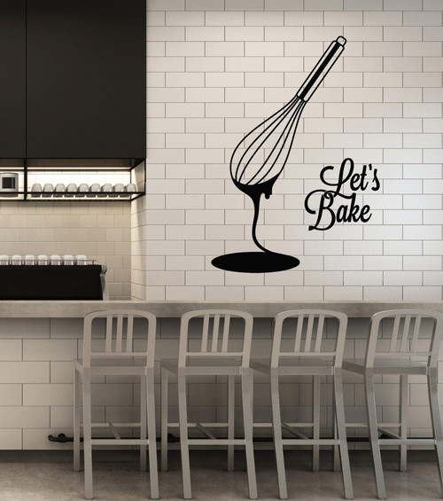 Vinyl Wall Decal Kitchen Art Phrase Let's Bake Bakery Baking Products Stickers Mural Large Decor (g4474) Black Vinyl Wall Decal Kitchen Art Phrase Let's Bake Bakery Baking Products Stickers Mural Large Decor (g4474) Black