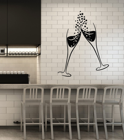 Vinyl Wall Decal Cheers Bar Decoration Drinking Champagne Feast Stickers Mural Large Decor (g6047) Black Vinyl Wall Decal Cheers Bar Decoration Drinking Champagne Feast Stickers Mural Large Decor (g6047) Black