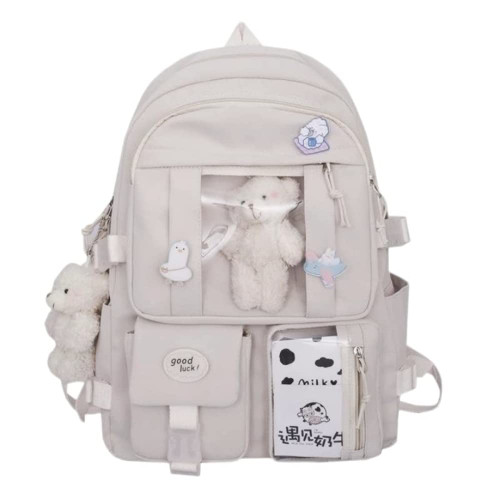 CHERSE Kawaii School Backpack for Teen Girls Back to School Aesthetic Cute Adorable Lovely with Kawaii Pin and Cute Accessory (White)