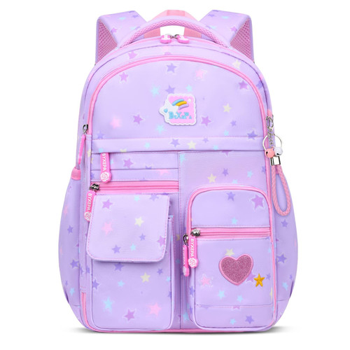 BYXEPA Girls Backpack, School Backpacks 16in for Girls, Cute Book Bag for Girl Kid Students Elementary School (Purple Star)