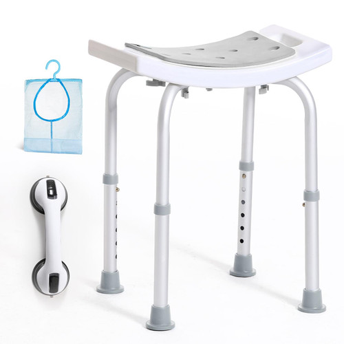 Adjustable Shower Chair for Inside Shower, Paded Shower Stool with Free Assist Grab Bar/Toiletry Bag, Tool-Free Assembly Shower Seat for Bathtub, Shower Bath Chairs for Seniors/Disabled by DUALECO