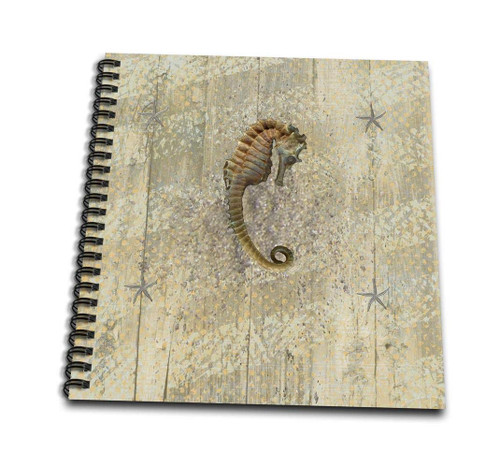 3dRose db_182667_1 Beautiful Seahorse and Starfish on Aged Wood Drawing Book, 8" x 8"