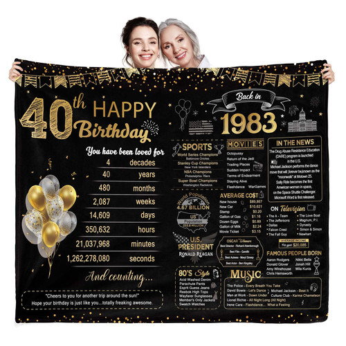 Kesidilo 40th Birthday Gifts for Her Him, Women Men 40th Birthday Gifts Ideas, 1983 Birthday Throw Blanket Gifts 50" X 60", Unique 40th Birthday Gifts for Wife Husband Sister Brother Friends Kesidilo 40th Birthday Gifts for Her Him, Women Men 40th Birthday Gifts Ideas, 1983 Birthday Throw Blanket Gifts 50" X 60", Unique 40th Birthday Gifts for Wife Husband Sister Brother Friends