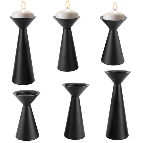 TAICHEUT Metal Candle Holders Set of 6, Black Taper Candlestick Holders, Modern Candle Holders for Pillar Candles, Table Decorative Candle Stand for Wedding, Dinning, Parties, Home Decor