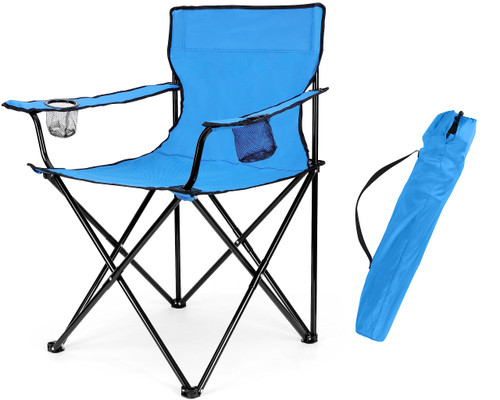 Leonyo Folding Camping Chair, Portable Lawn Chair for Adults with Cup Holders, Outdoor Camp Chair with Carrying Bag for Outside Beach, Hiking, Sports, Blue