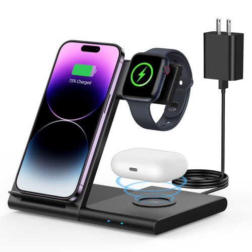 3 in 1 Charging Station for Apple Watch Charger, Fast Wireless Charging Station for iPhone 14/13/12/11 (Pro, Pro Max)/XS/XR/X/8 (Plus), iwatch 8/Ultra7/6/SE/5/4/3/2 & AirPods 3/2/Pro