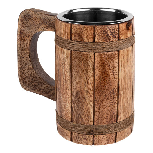 GoCraft Wooden Beer Mug with 18oz Stainless Steel Cup | Handmade Burnt Wood Drinking Stein Tankard Mugs for Men | Great Gift Idea Bar accessories