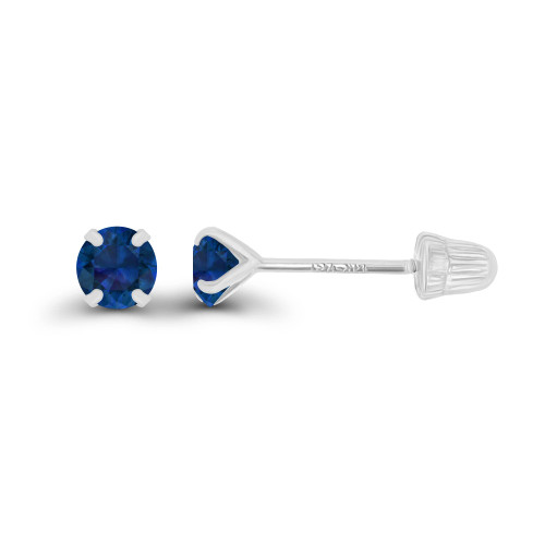 Solid 14K White Gold 3mm Round Created Blue Sapphire September Birthstone Solitaire Ball Screw Back Stud Earring Solid 14K White Gold 3mm Round Created Blue Sapphire September Birthstone Solitaire Ball Screw Back Stud Earring