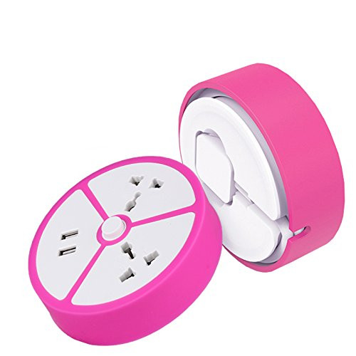 Deripus 2-Outlet Advanced Mini portable Power Strip Surge Protector with Dual 2.1A Smart USB Ports, Wrapped Cord Design (Pink)