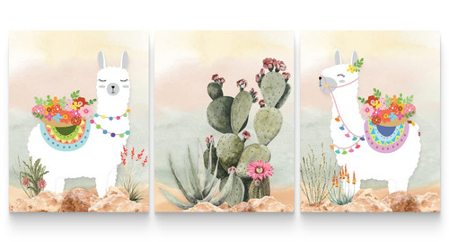 GUBIYU Llama Decor Cactus Art Set of 3 Wall for Bedroom Room Alpaca Print Posters Teen Girls Birthday Decoration Nursery Pictures 12''x16'' A003 White Green and Rainbow 001